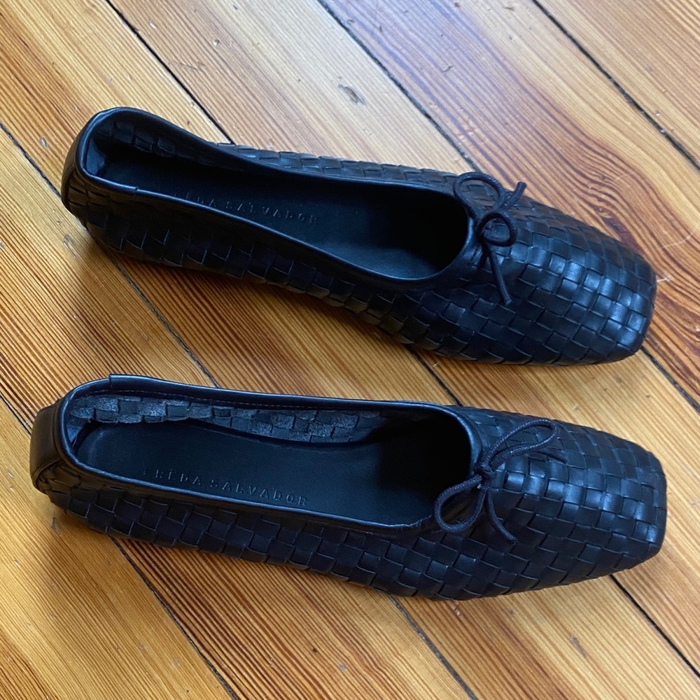 Freda Salvador JADA Black Woven Leather Square-Toe Flats ballet